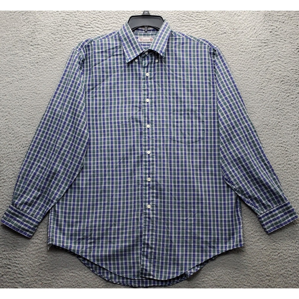 Windsor Dress Shirt Men's 17 Multicolor Plaid Long Sleeve Collared Button Down‎